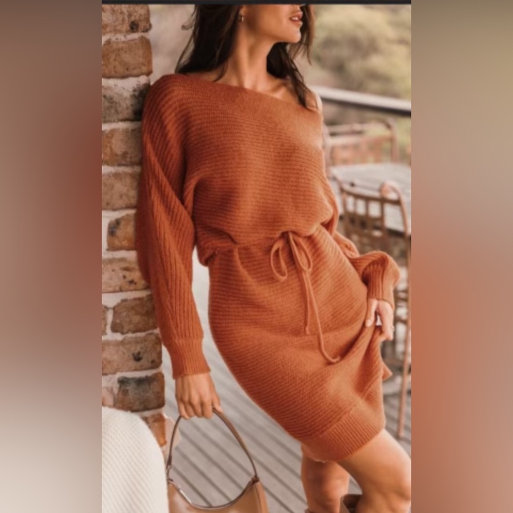 Orange Knit Cupshe Tie Dress